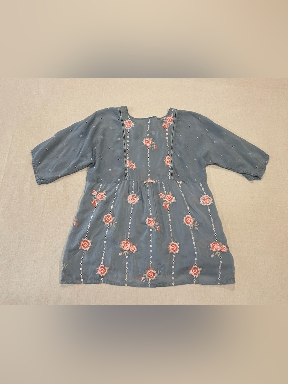 Johnny Was Embroidered Feminine Tunic Slate Blue Cupra Rayon Pink Floral Small - Picture 3 of 13